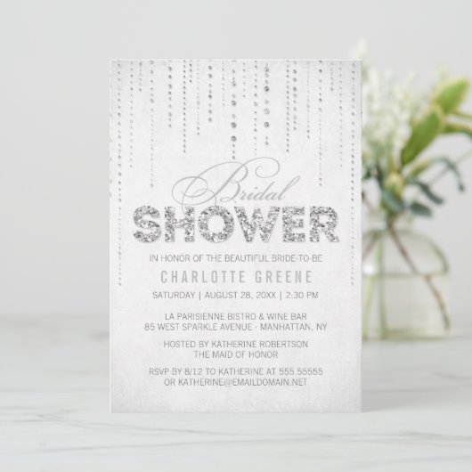 Invitation Parties scintillant d'argent Look nuptiale douche  (Debout devant)