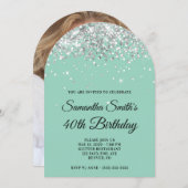 Invitation Parties scintillant d'argent Lumière Photo Turquoi (Devant / Derrière)