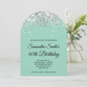 Invitation Parties scintillant d'argent Lumière Photo Turquoi (Debout devant)