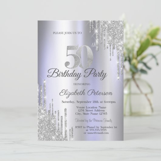 Invitation Parties scintillant d'argent Lumineuse pourpre 50e (Debout devant)