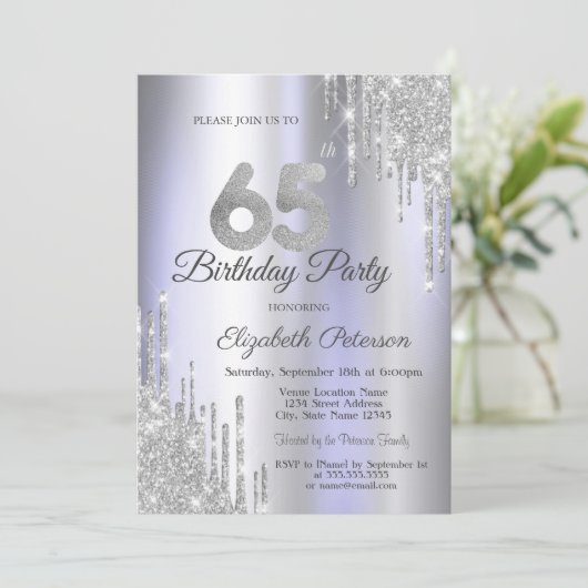 Invitation Parties scintillant d'argent Lumineuse pourpre 65e (Debout devant)