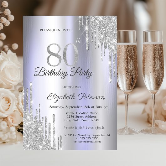 Invitation Parties scintillant d'argent Lumineuse pourpre 80e