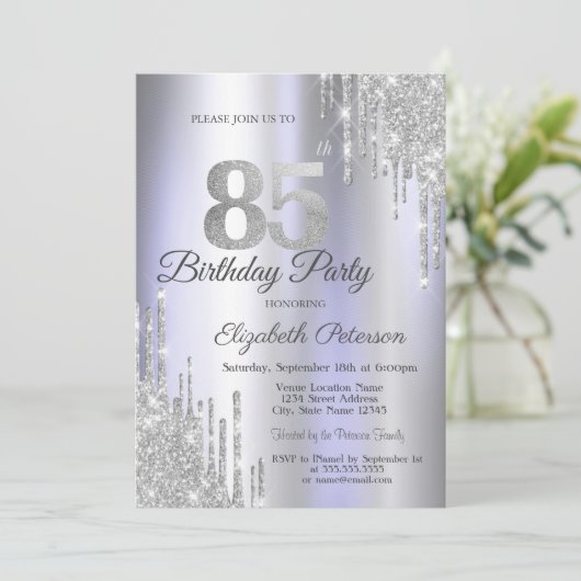 Invitation Parties scintillant d'argent Lumineuse pourpre 85e (Debout devant)