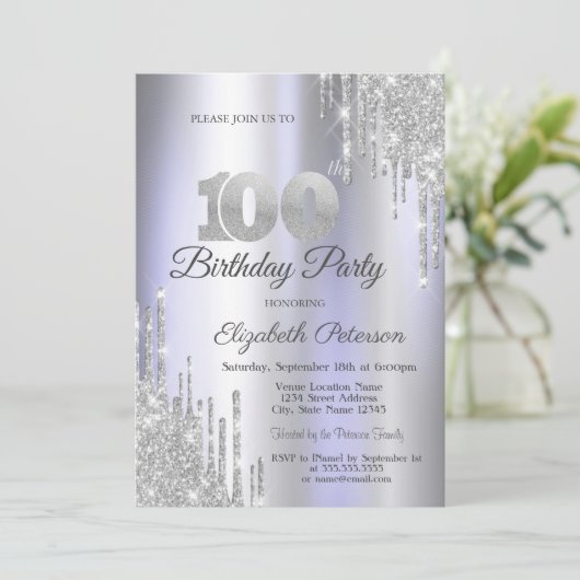 Invitation Parties scintillant d'argent Lumineuse violet 100e (Debout devant)