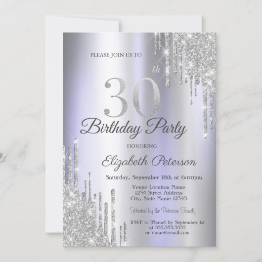 Invitation Parties scintillant d'argent Lumineuse violet 30e  (Devant)