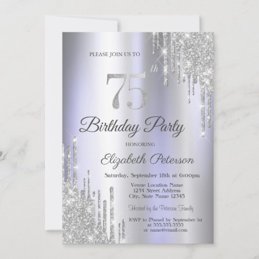 Invitation Parties scintillant d'argent Lumineuse violet 75e  (Devant)