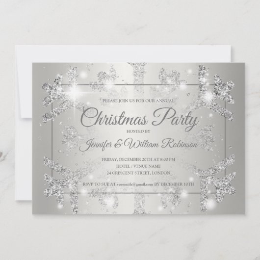 Invitation Parties scintillant d'argent luxueuse Snow Xmas Fê (Devant)