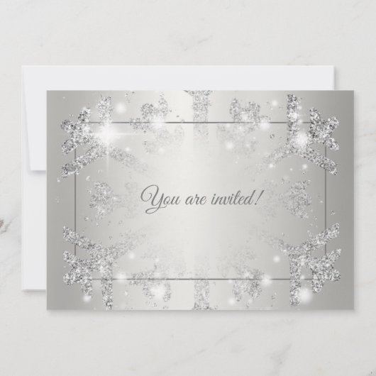 Invitation Parties scintillant d'argent luxueuse Snow Xmas Fê (Dos)