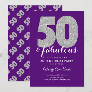 Invitation Parties scintillant d'argent mauve 50 et fête d'an