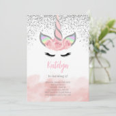 Invitation Parties scintillant d'argent mignonne Unicorn Anni (Debout devant)