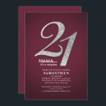 Invitation Parties scintillant d'argent moderne 21e anniversa<br><div class="desc">Créez votre propre surprise de 21e anniversaire en Bourgogne moderne avec les détails de votre fête sur les polices arrière - plans et populaires de Bourgogne que vous pouvez facilement modifier en cliquant sur le bouton "Personnaliser"</div>