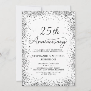 Invitation Parties scintillant d'argent moderne 25e anniversa