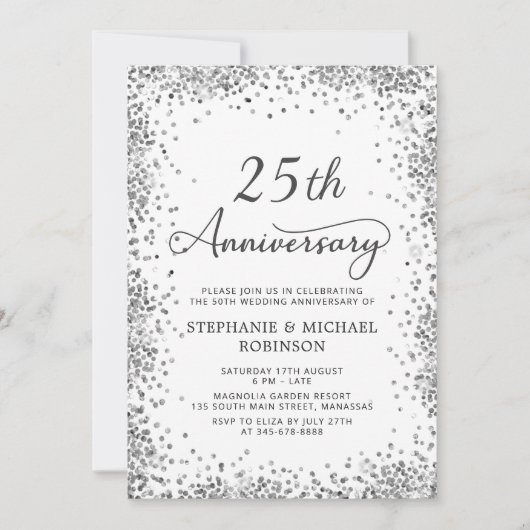 Invitation Parties scintillant d'argent moderne 25e anniversa (Devant)