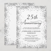 Invitation Parties scintillant d'argent moderne 25e anniversa (Devant / Derrière)