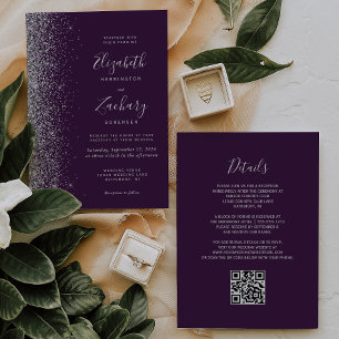 Invitation Parties scintillant d'argent moderne foncé violet