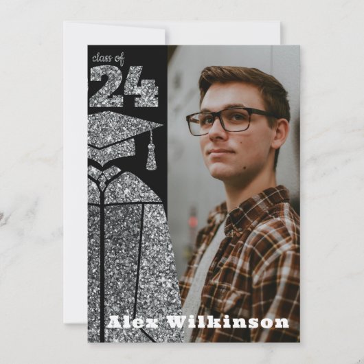 Invitation Parties scintillant d'argent moderne GRAD Casquett (Devant)