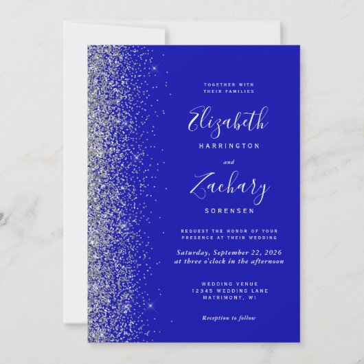 Invitation Parties scintillant d'argent moderne Royal Blue QR (Devant)