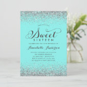 Invitation Parties scintillant d'argent moderne Turquoise fil (Debout devant)