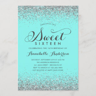 Invitation Parties scintillant d'argent moderne Turquoise fil