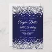 Invitation Parties scintillant d'argent Monogramme bleu marin (Devant)