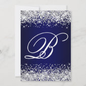 Invitation Parties scintillant d'argent Monogramme bleu marin (Dos)