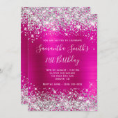 Invitation Parties scintillant d'argent Monogramme rose chaud (Devant / Derrière)