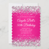 Invitation Parties scintillant d'argent Monogramme rose chaud (Devant)