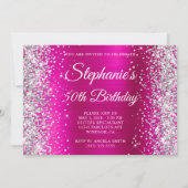 Invitation Parties scintillant d'argent Monogramme rose chaud (Devant)
