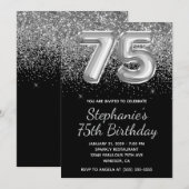 Invitation Parties scintillant d'argent mousseux Black Balloo (Devant / Derrière)