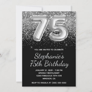 Invitation Parties scintillant d'argent mousseux Black Balloo