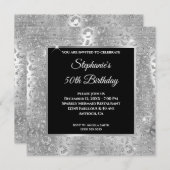 Invitation Parties scintillant d'argent mousseux Empreinte de (Devant / Derrière)