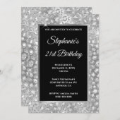 Invitation Parties scintillant d'argent mousseux Empreinte de (Devant / Derrière)