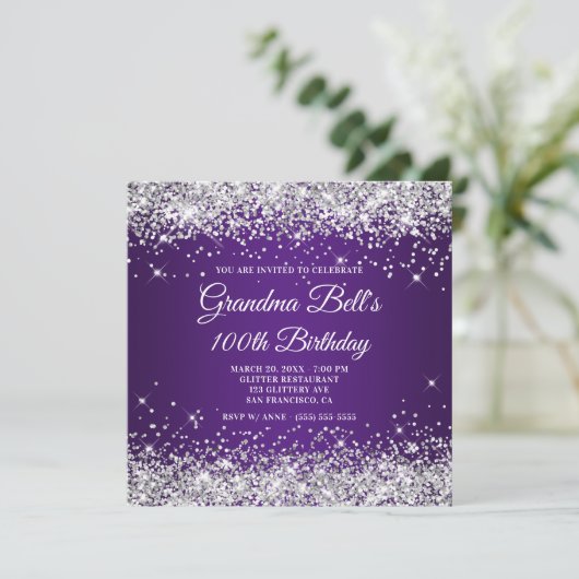 Invitation Parties scintillant d'argent mousseux Royal violet (Debout devant)