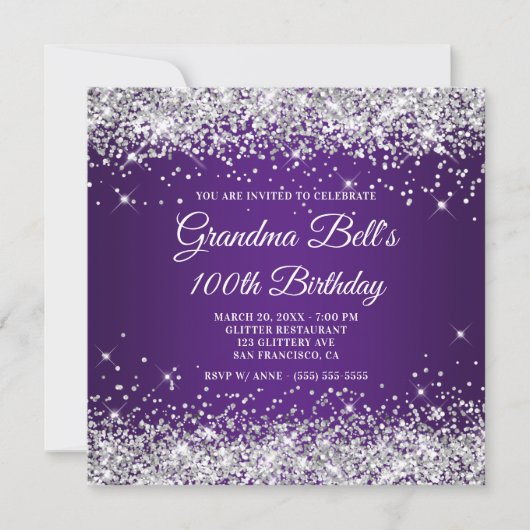 Invitation Parties scintillant d'argent mousseux Royal violet (Devant)