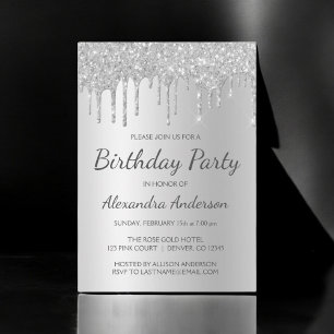 Invitation Parties scintillant d'argent n'importe quel âge fê