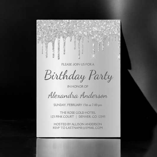 Invitation Parties scintillant d'argent n'importe quel âge fê