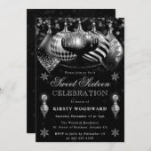 Invitation Parties scintillant d'argent noir Baubles Noël Swe (Devant / Derrière)
