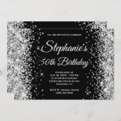 Invitation Parties scintillant d'argent noir fantaisie Monogr (Devant / Derrière)