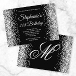 Invitation Parties scintillant d'argent Noir fantaisie Monogr<br><div class="desc">Créez votre propre monogramme élégant jalon 21e anniversaire de célébration horizontale format 5x7 invitation pour elle. Des parties scintillant décoratives en faux argent brillant bordent les bords d'une couleur noire solide. Customisez les couleurs ou les styles de police d'invitation et de monogramme. Vous pouvez également supprimer n'importe quel modèle de...</div>