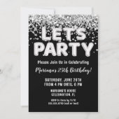 Invitation Parties scintillant d'argent noir fête d'anniversa (Devant)