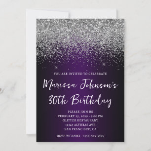 Invitation Parties scintillant d'argent Noir foncé violet 30e