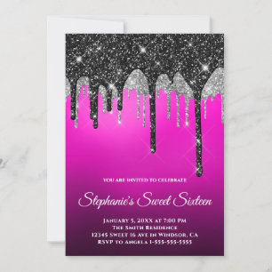 Invitation Parties scintillant d'argent noir Magenta violet O