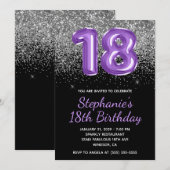 Invitation Parties scintillant d'argent Noir Royal Purple Num (Devant / Derrière)