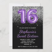 Invitation Parties scintillant d'argent Noir Royal Purple Num (Devant)