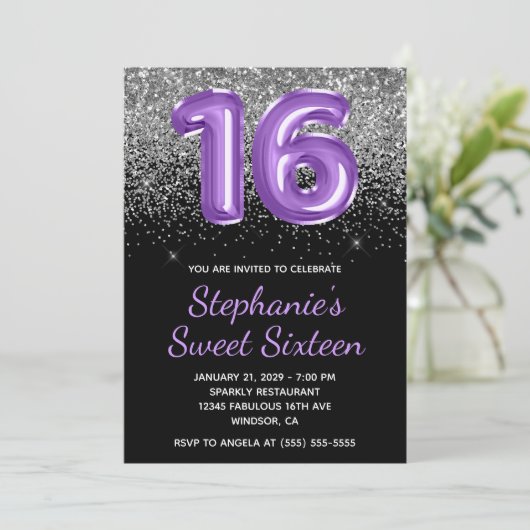 Invitation Parties scintillant d'argent Noir Royal Purple Num (Debout devant)