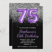 Invitation Parties scintillant d'argent Noir Royal Purple Num (Devant / Derrière)