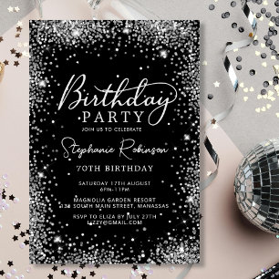 Invitation Parties scintillant d'argent noir sophistiquée 70e