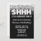 Invitation Parties scintillant d'argent noir Surprise fête d' (Devant)