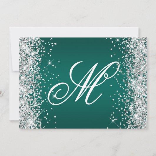 Invitation Parties scintillant d'argent noir Turquoise Ombre  (Dos)