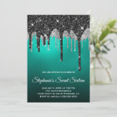 Invitation Parties scintillant d'argent noir Turquoise Turquo (Debout devant)